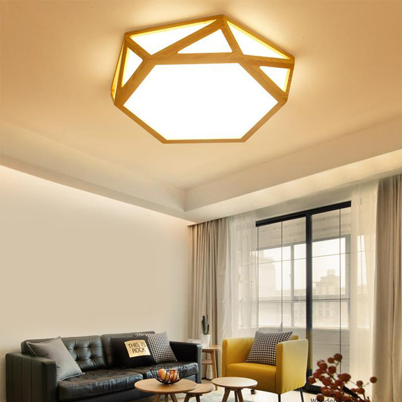 16"/19.5"/23.5" Wide Geometric Flush Mount Nordic Wood Beige LED Flush Mount Lamp for Living Room Clearhalo 'Ceiling Lights' 'Close To Ceiling Lights' 'Close to ceiling' 'Flush mount' Lighting' 213369