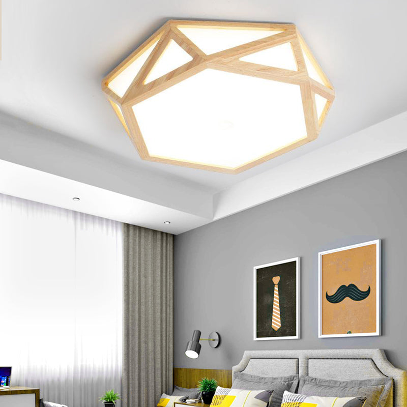 16"/19.5"/23.5" Wide Geometric Flush Mount Nordic Wood Beige LED Flush Mount Lamp for Living Room Clearhalo 'Ceiling Lights' 'Close To Ceiling Lights' 'Close to ceiling' 'Flush mount' Lighting' 213371