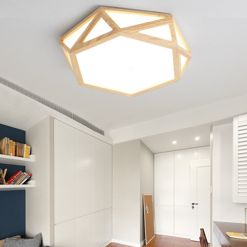 16"/19.5"/23.5" Wide Geometric Flush Mount Nordic Wood Beige LED Flush Mount Lamp for Living Room Clearhalo 'Ceiling Lights' 'Close To Ceiling Lights' 'Close to ceiling' 'Flush mount' Lighting' 213372