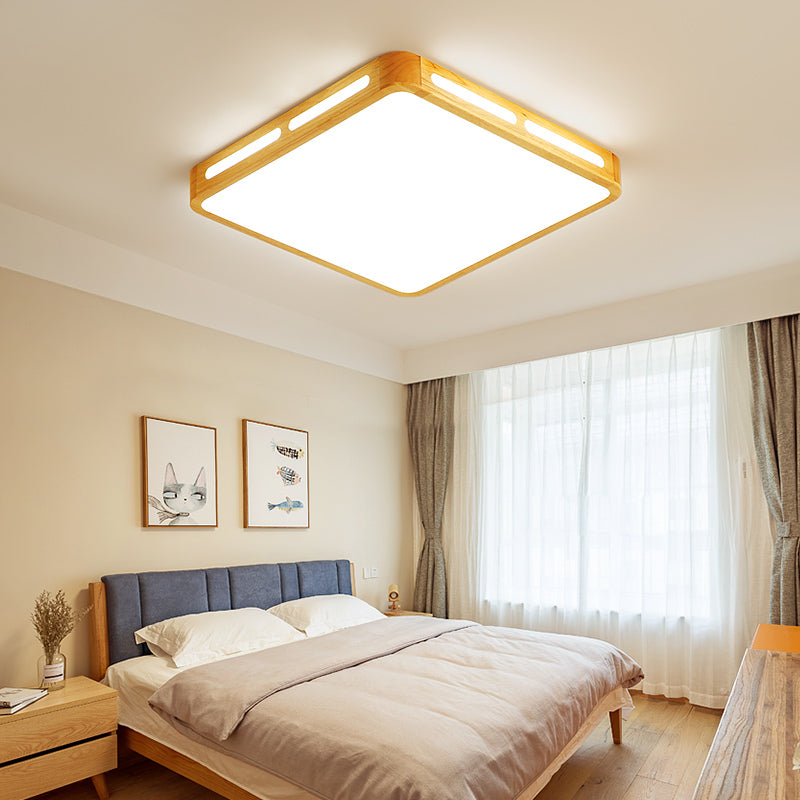 Rectangle Ceiling Mounted Light Modernism Wood Beige LED Flush Mount Lamp for Bedroom, 12"/18"/21"/25.5" Wide Wood Clearhalo 'Ceiling Lights' 'Close To Ceiling Lights' 'Close to ceiling' 'Flush mount' Lighting' 213523