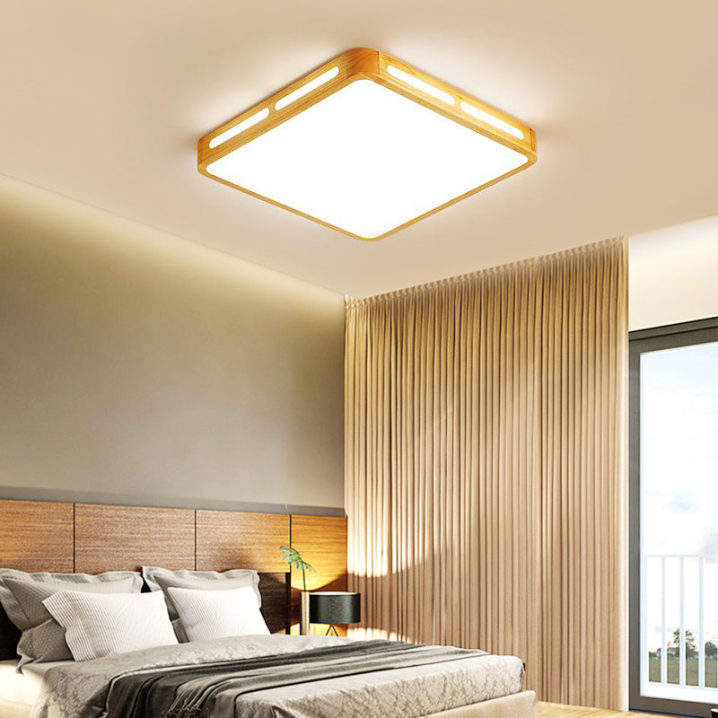 Rectangle Ceiling Mounted Light Modernism Wood Beige LED Flush Mount Lamp for Bedroom, 12"/18"/21"/25.5" Wide Clearhalo 'Ceiling Lights' 'Close To Ceiling Lights' 'Close to ceiling' 'Flush mount' Lighting' 213524