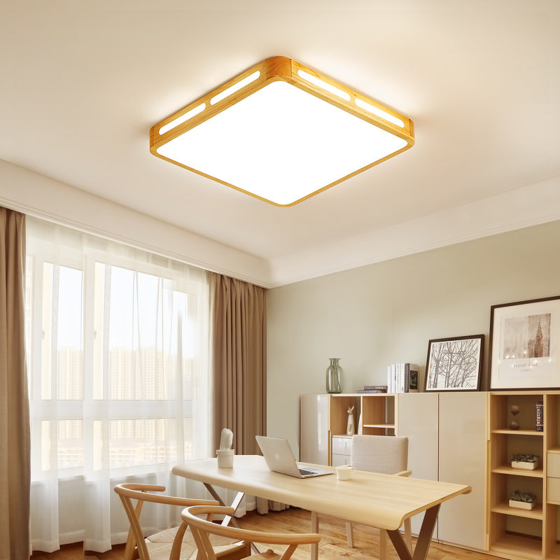 Rectangle Ceiling Mounted Light Modernism Wood Beige LED Flush Mount Lamp for Bedroom, 12"/18"/21"/25.5" Wide Clearhalo 'Ceiling Lights' 'Close To Ceiling Lights' 'Close to ceiling' 'Flush mount' Lighting' 213525