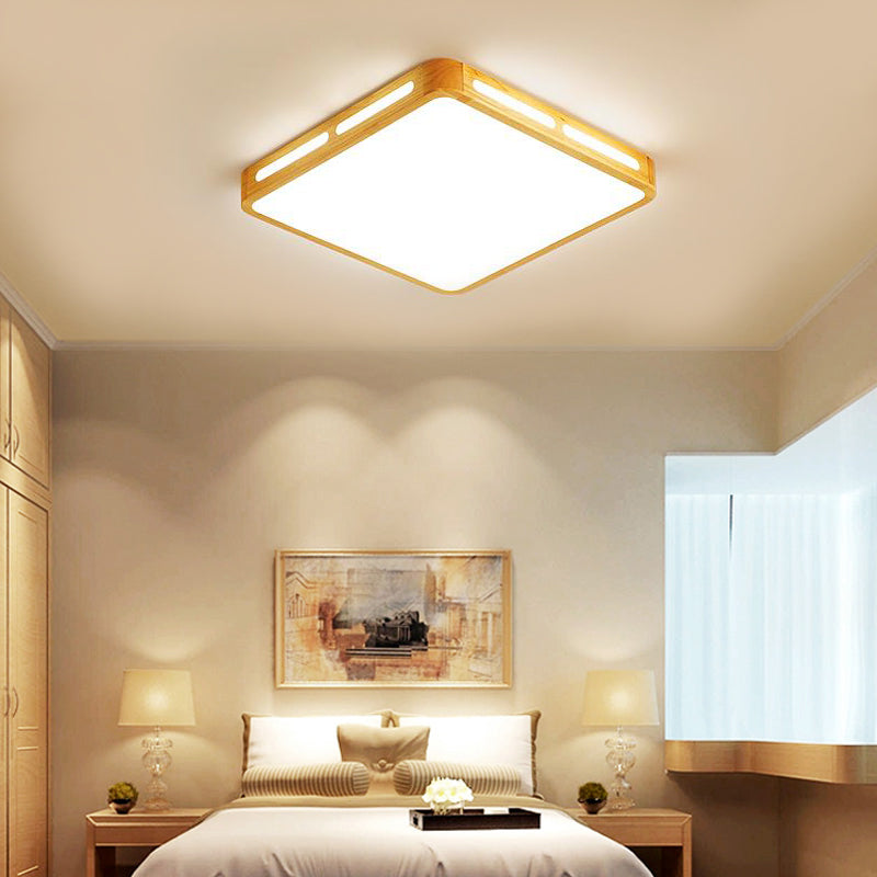 Rectangle Ceiling Mounted Light Modernism Wood Beige LED Flush Mount Lamp for Bedroom, 12"/18"/21"/25.5" Wide Clearhalo 'Ceiling Lights' 'Close To Ceiling Lights' 'Close to ceiling' 'Flush mount' Lighting' 213526