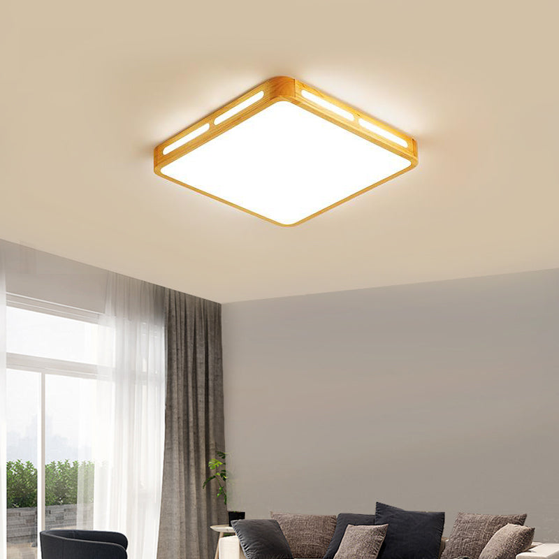 Rectangle Ceiling Mounted Light Modernism Wood Beige LED Flush Mount Lamp for Bedroom, 12"/18"/21"/25.5" Wide Clearhalo 'Ceiling Lights' 'Close To Ceiling Lights' 'Close to ceiling' 'Flush mount' Lighting' 213527