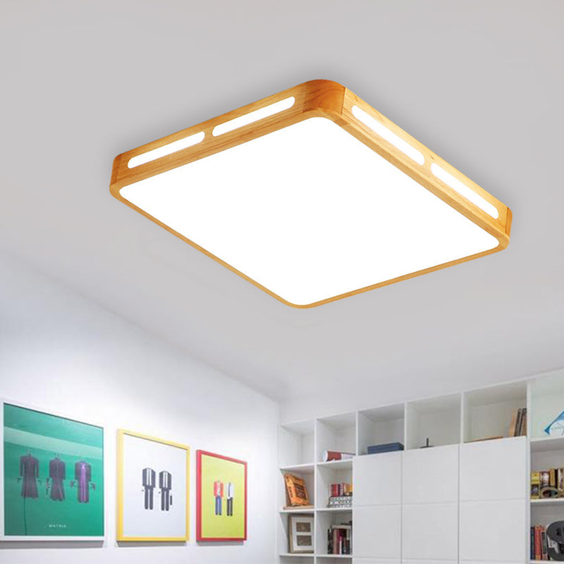 Rectangle Ceiling Mounted Light Modernism Wood Beige LED Flush Mount Lamp for Bedroom, 12"/18"/21"/25.5" Wide Clearhalo 'Ceiling Lights' 'Close To Ceiling Lights' 'Close to ceiling' 'Flush mount' Lighting' 213529