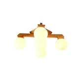 3/5/7 Lights Branch Semi Mount Lighting Contemporary Milk Glass Semi Flush Mount Light in Beige with Wood Fixture Arm Clearhalo 'Ceiling Lights' 'Close To Ceiling Lights' 'Close to ceiling' 'Semi-flushmount' Lighting' 213560