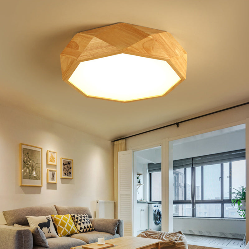 Geometric Ceiling Mounted Light Modernism Wood Beige LED Flush Mount Lamp with Acrylic Diffuser, 18"/26" Wide Wood Clearhalo 'Ceiling Lights' 'Close To Ceiling Lights' 'Close to ceiling' 'Flush mount' Lighting' 213569