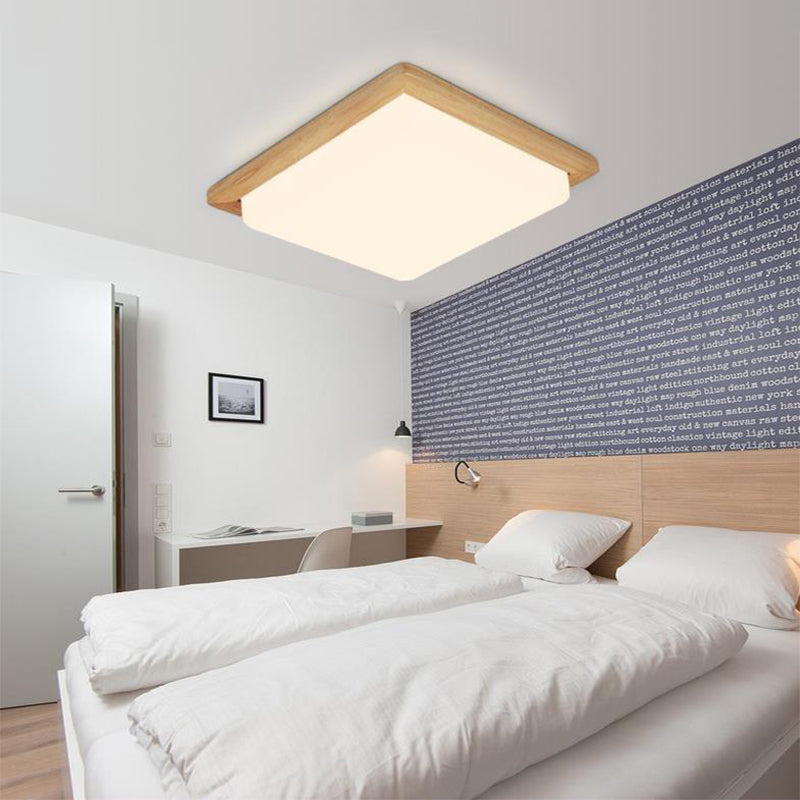 Square Ceiling Mounted Light Modernism Acrylic Beige LED Flush Mount Lamp with Wood Canopy in White/Warm Light, 12.5"/14"/18"/22"/26" Wide Clearhalo 'Ceiling Lights' 'Close To Ceiling Lights' 'Close to ceiling' 'Flush mount' Lighting' 213588