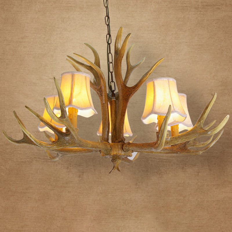 Classic Deer Horn Chandelier Pendant Light Resin Hanging Lighting for Living Room 5 Beige With Shade Clearhalo 'Ceiling Lights' 'Chandeliers' Lighting' options 2135889_83f28bc3-be1f-4868-9529-46806a2edac5