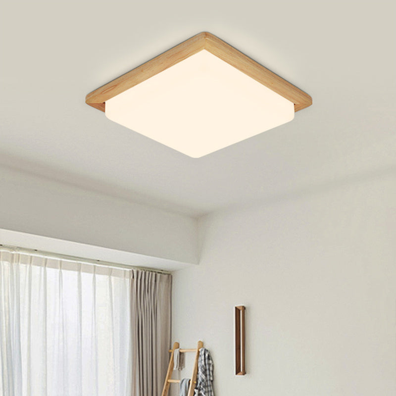 Square Ceiling Mounted Light Modernism Acrylic Beige LED Flush Mount Lamp with Wood Canopy in White/Warm Light, 12.5"/14"/18"/22"/26" Wide Clearhalo 'Ceiling Lights' 'Close To Ceiling Lights' 'Close to ceiling' 'Flush mount' Lighting' 213589