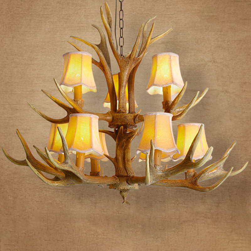 Classic Deer Horn Chandelier Pendant Light Resin Hanging Lighting for Living Room 9 Beige With Shade Clearhalo 'Ceiling Lights' 'Chandeliers' Lighting' options 2135897_75455073-9b1a-47e2-a6de-6356ac1101ed