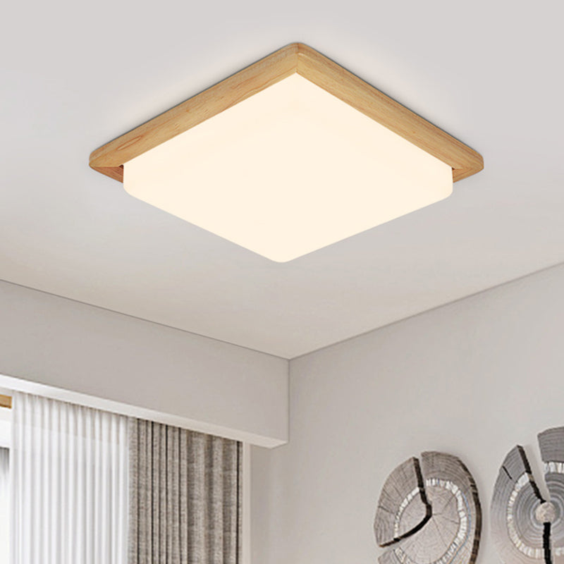 Square Ceiling Mounted Light Modernism Acrylic Beige LED Flush Mount Lamp with Wood Canopy in White/Warm Light, 12.5"/14"/18"/22"/26" Wide Clearhalo 'Ceiling Lights' 'Close To Ceiling Lights' 'Close to ceiling' 'Flush mount' Lighting' 213591