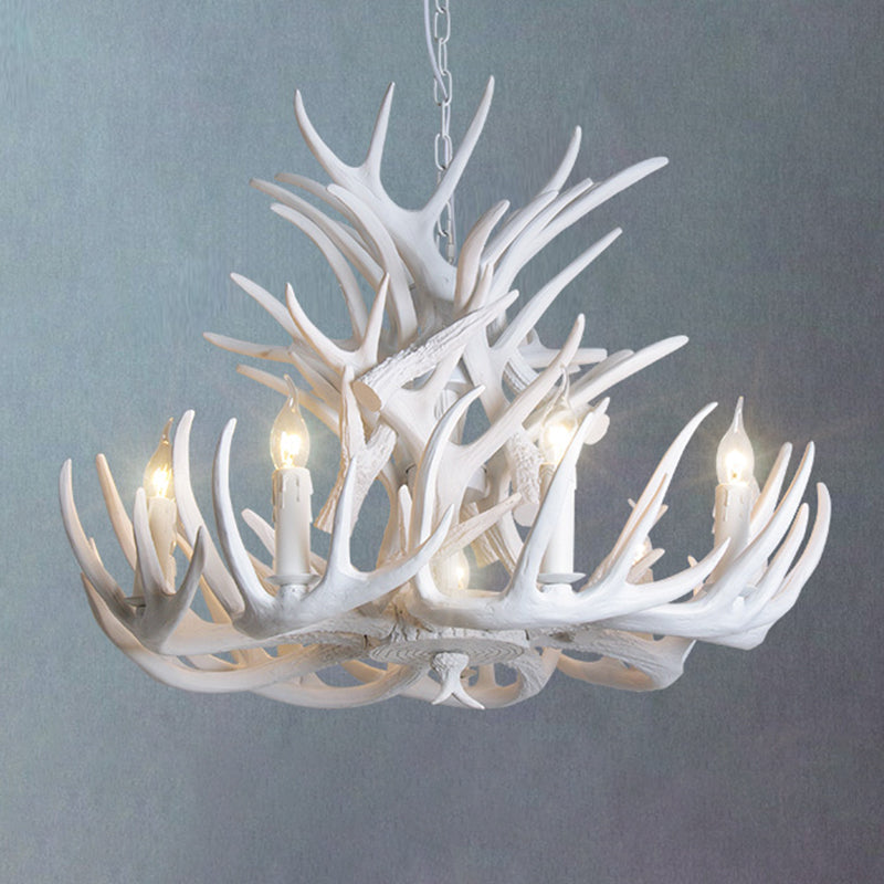 Classic Deer Horn Chandelier Pendant Light Resin Hanging Lighting for Living Room 9 White Shadeless Clearhalo 'Ceiling Lights' 'Chandeliers' Lighting' options 2135911_93c2d80b-dbc4-4877-bc82-46cf0f62c27c