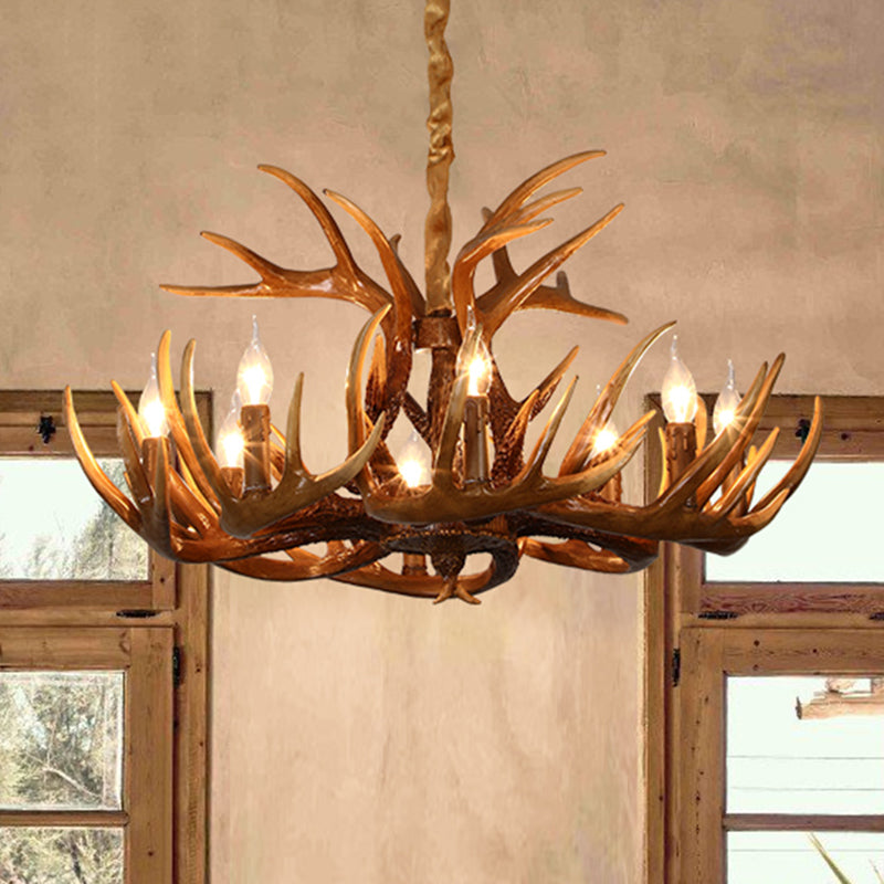 Resin Deer Horn Shaped Suspension Light Traditional Restaurant Chandelier Lighting Clearhalo 'Ceiling Lights' 'Chandeliers' Lighting' options 2135926