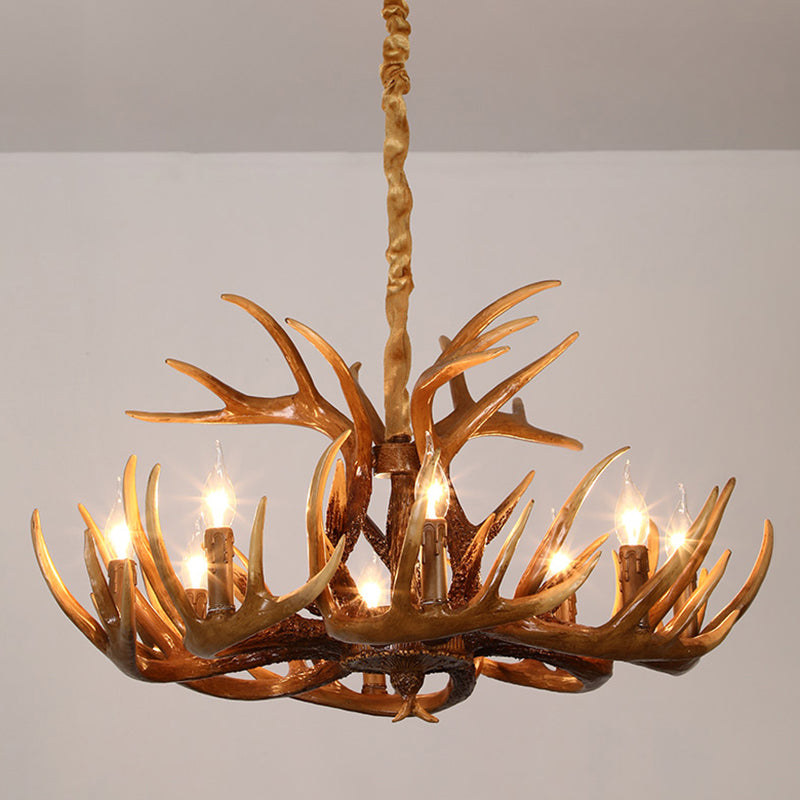 Resin Deer Horn Shaped Suspension Light Traditional Restaurant Chandelier Lighting 8 Brown Clearhalo 'Ceiling Lights' 'Chandeliers' Lighting' options 2135929_cc278916-8a6c-4322-bc65-8d78d88ffa88