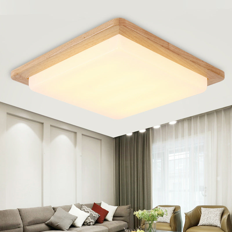 Square Ceiling Mounted Light Modernism Acrylic Beige LED Flush Mount Lamp with Wood Canopy in White/Warm Light, 12.5"/14"/18"/22"/26" Wide Clearhalo 'Ceiling Lights' 'Close To Ceiling Lights' 'Close to ceiling' 'Flush mount' Lighting' 213593