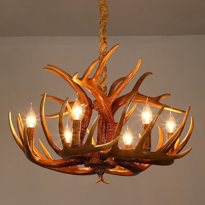 Resin Deer Horn Shaped Suspension Light Traditional Restaurant Chandelier Lighting Clearhalo 'Ceiling Lights' 'Chandeliers' Lighting' options 2135930