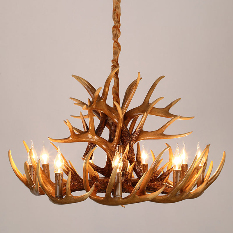 Resin Deer Horn Shaped Suspension Light Traditional Restaurant Chandelier Lighting 9 Brown Clearhalo 'Ceiling Lights' 'Chandeliers' Lighting' options 2135931_084f8f4d-9c6e-4778-8781-33a364d0e002