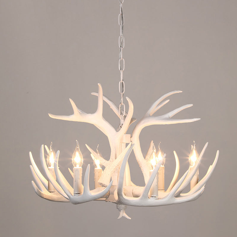 Resin Deer Horn Shaped Suspension Light Traditional Restaurant Chandelier Lighting 6 White Clearhalo 'Ceiling Lights' 'Chandeliers' Lighting' options 2135933_9e55e354-a89f-41c6-847b-01c8b591463e