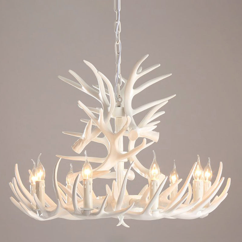 Resin Deer Horn Shaped Suspension Light Traditional Restaurant Chandelier Lighting 9 White Clearhalo 'Ceiling Lights' 'Chandeliers' Lighting' options 2135935_1faa8d50-b3c6-4041-80bb-56b4953265c1