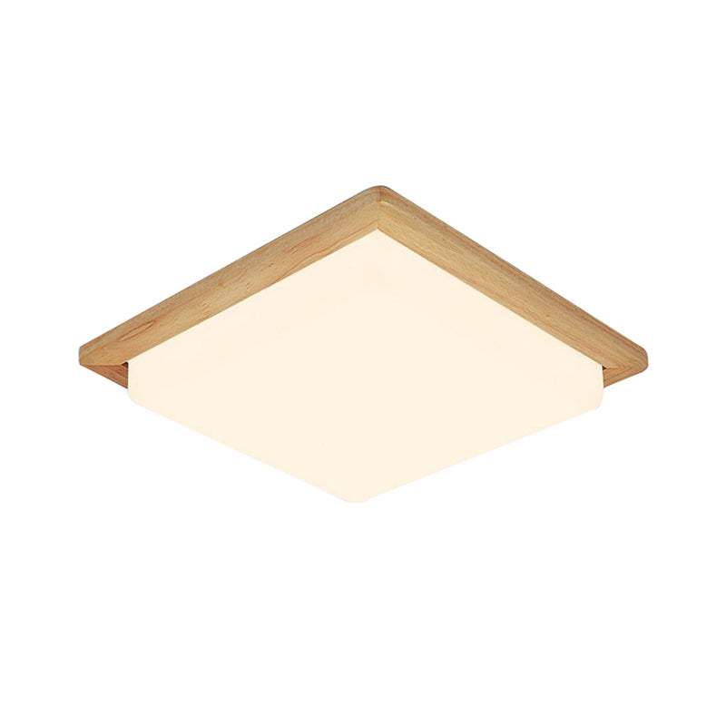 Square Ceiling Mounted Light Modernism Acrylic Beige LED Flush Mount Lamp with Wood Canopy in White/Warm Light, 12.5"/14"/18"/22"/26" Wide Clearhalo 'Ceiling Lights' 'Close To Ceiling Lights' 'Close to ceiling' 'Flush mount' Lighting' 213594