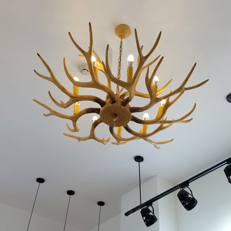 Deer Horn Resin Ceiling Lighting Traditional Restaurant Chandelier Light Fixture in Yellow Clearhalo 'Ceiling Lights' 'Chandeliers' Lighting' options 2135944