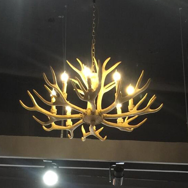 Deer Horn Resin Ceiling Lighting Traditional Restaurant Chandelier Light Fixture in Yellow Clearhalo 'Ceiling Lights' 'Chandeliers' Lighting' options 2135945