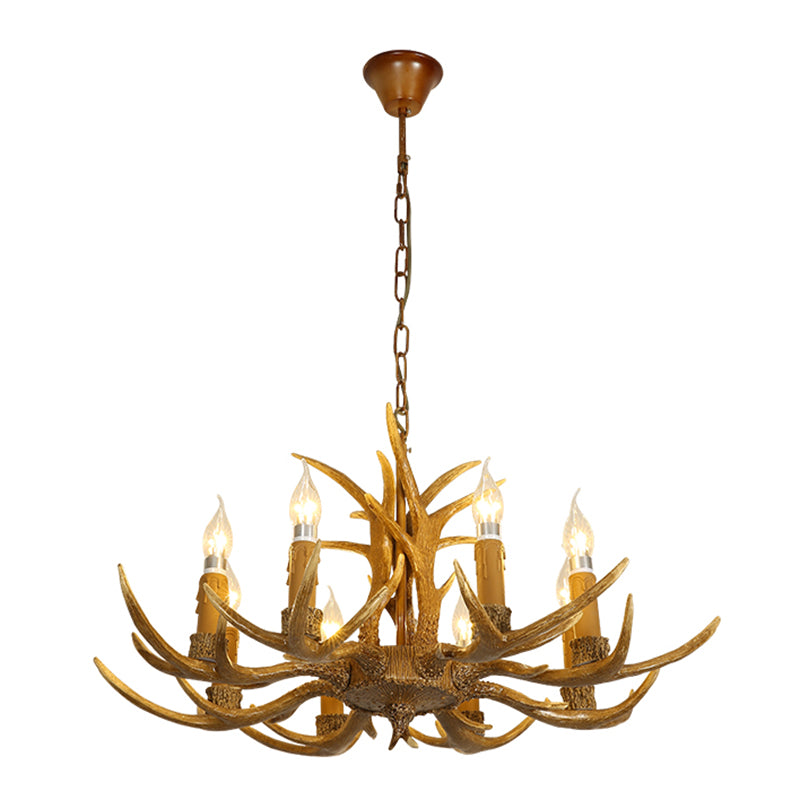 Deer Horn Resin Ceiling Lighting Traditional Restaurant Chandelier Light Fixture in Yellow 8 Yellow Clearhalo 'Ceiling Lights' 'Chandeliers' Lighting' options 2135946_a5eb92ef-a42e-4354-80e4-3acf459cf784