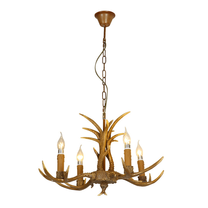 Deer Horn Resin Ceiling Lighting Traditional Restaurant Chandelier Light Fixture in Yellow 4 Yellow Clearhalo 'Ceiling Lights' 'Chandeliers' Lighting' options 2135947_e6713c37-e903-41b1-b027-438b2195c005