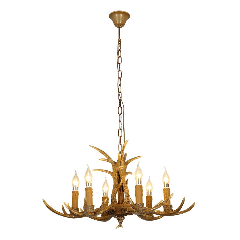 Deer Horn Resin Ceiling Lighting Traditional Restaurant Chandelier Light Fixture in Yellow 6 Yellow Clearhalo 'Ceiling Lights' 'Chandeliers' Lighting' options 2135948_0fe0bc67-60dd-413b-b2bc-a864b4d05989