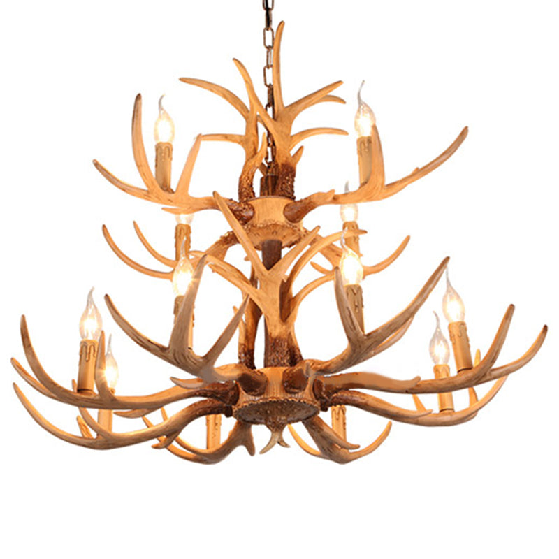 Deer Horn Resin Ceiling Lighting Traditional Restaurant Chandelier Light Fixture in Yellow 12 Yellow Clearhalo 'Ceiling Lights' 'Chandeliers' Lighting' options 2135949_1cced2a0-7133-4108-9cda-a11f49f764f2