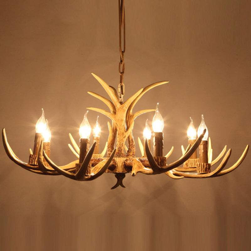 Resin Antler Chandelier Pendant Light Vintage Restaurant Hanging Light Fixture in Beige Clearhalo 'Ceiling Lights' 'Chandeliers' Lighting' options 2135950