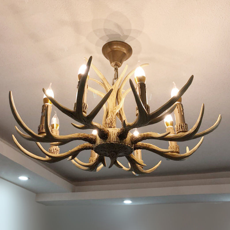 Resin Antler Chandelier Pendant Light Vintage Restaurant Hanging Light Fixture in Beige Clearhalo 'Ceiling Lights' 'Chandeliers' Lighting' options 2135951