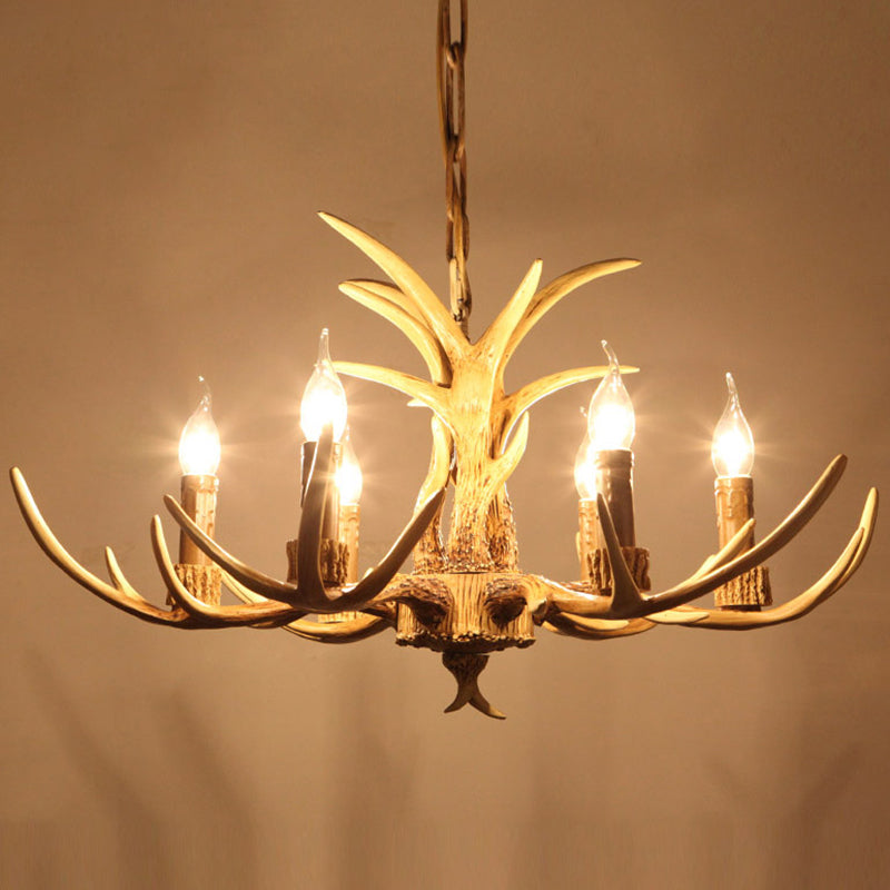 Resin Antler Chandelier Pendant Light Vintage Restaurant Hanging Light Fixture in Beige Clearhalo 'Ceiling Lights' 'Chandeliers' Lighting' options 2135952