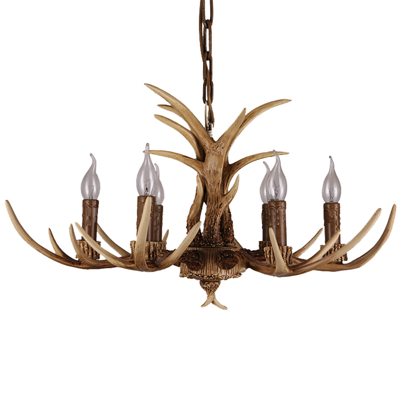 Resin Antler Chandelier Pendant Light Vintage Restaurant Hanging Light Fixture in Beige Clearhalo 'Ceiling Lights' 'Chandeliers' Lighting' options 2135953