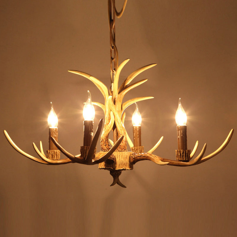 Resin Antler Chandelier Pendant Light Vintage Restaurant Hanging Light Fixture in Beige Clearhalo 'Ceiling Lights' 'Chandeliers' Lighting' options 2135954