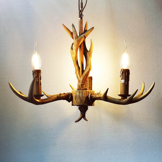 Resin Antler Chandelier Pendant Light Vintage Restaurant Hanging Light Fixture in Beige Clearhalo 'Ceiling Lights' 'Chandeliers' Lighting' options 2135955