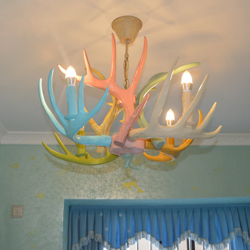 Retro Deer Horn Shaped Chandelier Light Resin Pendant Light Fixture for Restaurant 4 Pink Clearhalo 'Ceiling Lights' 'Chandeliers' Lighting' options 2135958_08562831-8785-4344-916d-5fa81388f8da