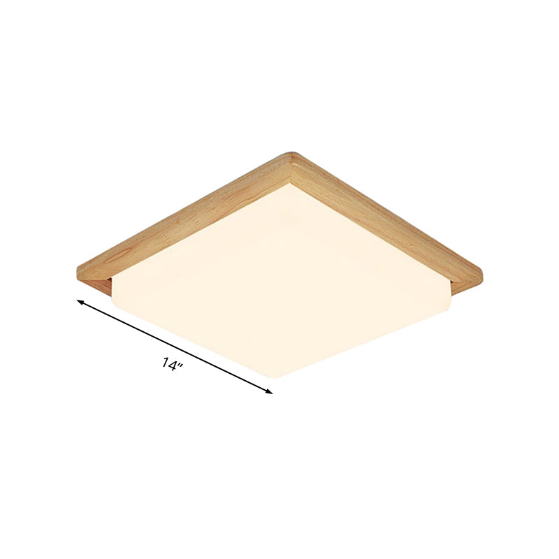 Square Ceiling Mounted Light Modernism Acrylic Beige LED Flush Mount Lamp with Wood Canopy in White/Warm Light, 12.5"/14"/18"/22"/26" Wide Clearhalo 'Ceiling Lights' 'Close To Ceiling Lights' 'Close to ceiling' 'Flush mount' Lighting' 213596