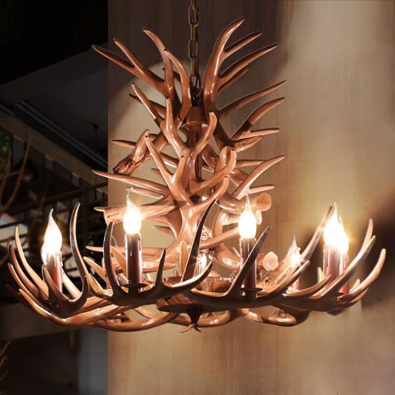 Deer Horn Shape Resin Suspension Light Rustic Dining Room Chandelier Light Fixture Clearhalo 'Ceiling Lights' 'Chandeliers' Lighting' options 2135963