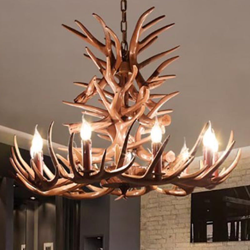 Deer Horn Shape Resin Suspension Light Rustic Dining Room Chandelier Light Fixture Clearhalo 'Ceiling Lights' 'Chandeliers' Lighting' options 2135964