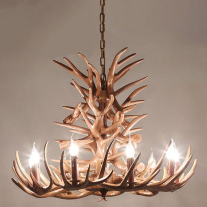 Deer Horn Shape Resin Suspension Light Rustic Dining Room Chandelier Light Fixture Clearhalo 'Ceiling Lights' 'Chandeliers' Lighting' options 2135965