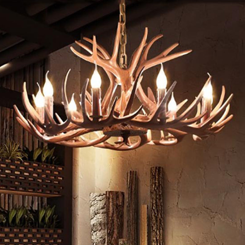 Deer Horn Shape Resin Suspension Light Rustic Dining Room Chandelier Light Fixture Clearhalo 'Ceiling Lights' 'Chandeliers' Lighting' options 2135966