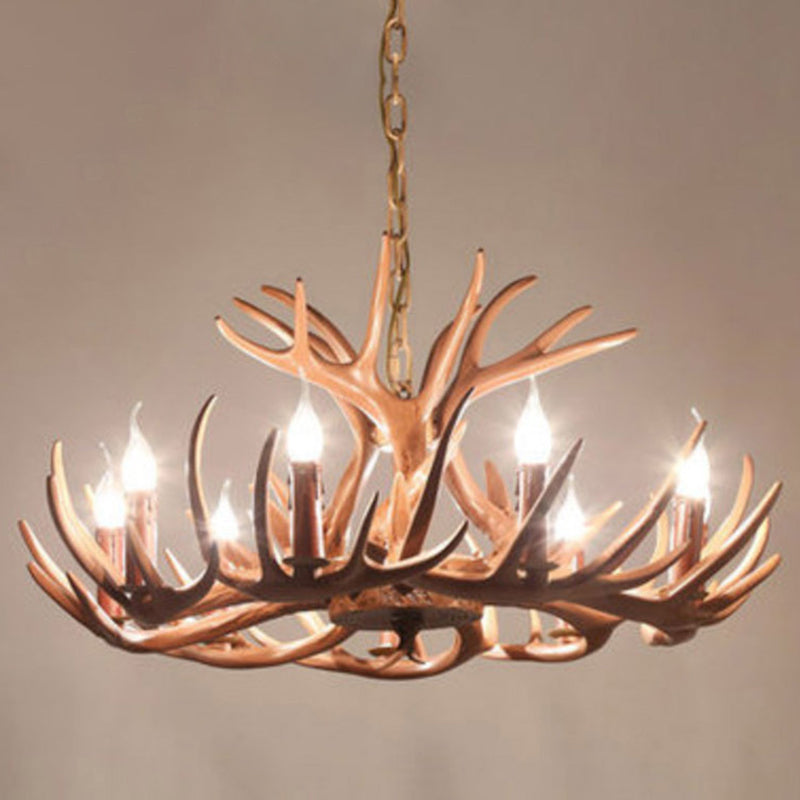 Deer Horn Shape Resin Suspension Light Rustic Dining Room Chandelier Light Fixture Clearhalo 'Ceiling Lights' 'Chandeliers' Lighting' options 2135967