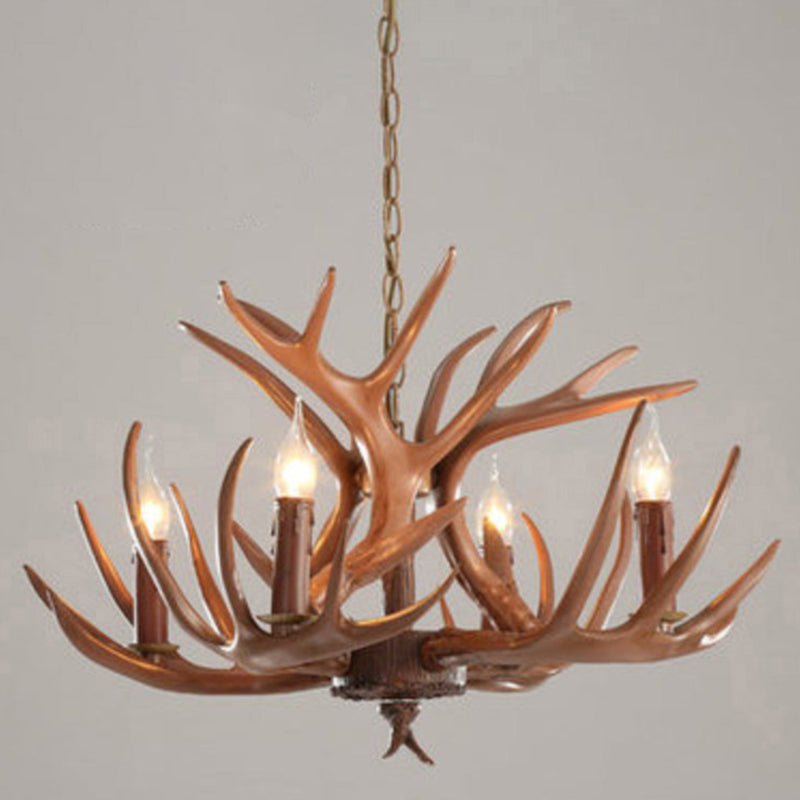 Deer Horn Shape Resin Suspension Light Rustic Dining Room Chandelier Light Fixture 4 Coffee Clearhalo 'Ceiling Lights' 'Chandeliers' Lighting' options 2135969_a0563397-9c0d-4d78-b83d-4e8c5b9169b8