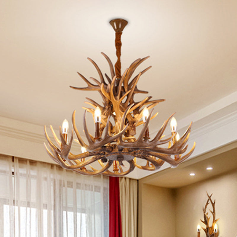 Brown Deer Horn Ceiling Lighting Traditional Resin Living Room Chandelier Light Fixture Clearhalo 'Ceiling Lights' 'Chandeliers' Lighting' options 2135979