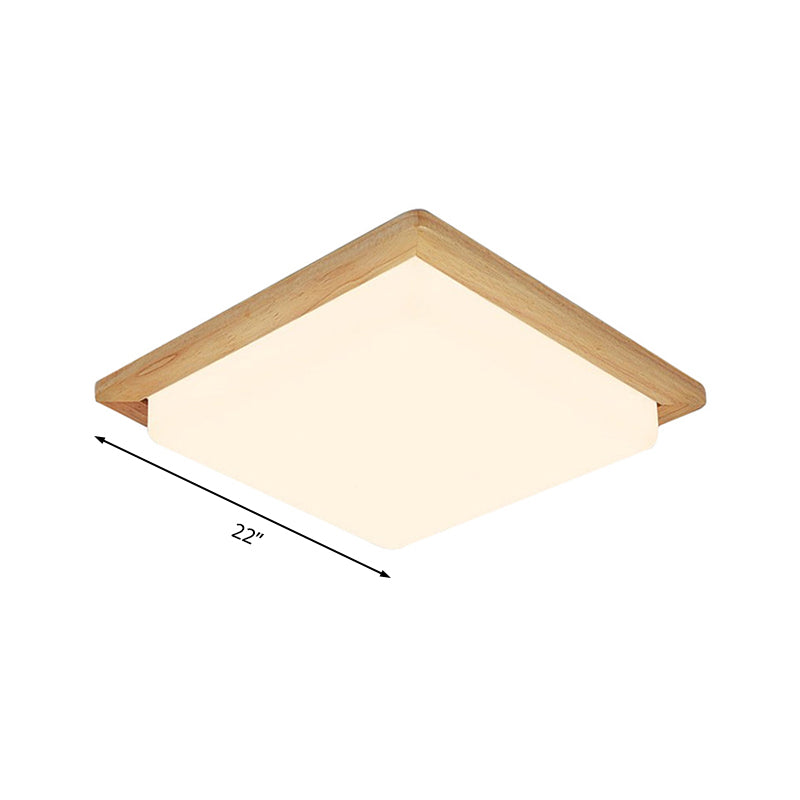 Square Ceiling Mounted Light Modernism Acrylic Beige LED Flush Mount Lamp with Wood Canopy in White/Warm Light, 12.5"/14"/18"/22"/26" Wide Clearhalo 'Ceiling Lights' 'Close To Ceiling Lights' 'Close to ceiling' 'Flush mount' Lighting' 213598