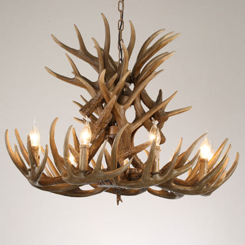 Brown Deer Horn Ceiling Lighting Traditional Resin Living Room Chandelier Light Fixture Clearhalo 'Ceiling Lights' 'Chandeliers' Lighting' options 2135980