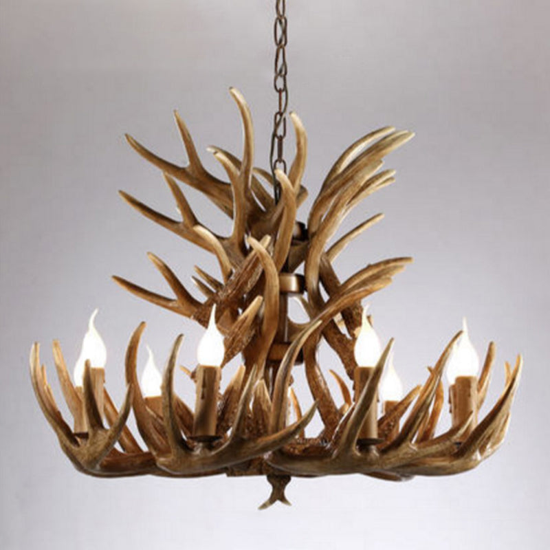 Brown Deer Horn Ceiling Lighting Traditional Resin Living Room Chandelier Light Fixture Clearhalo 'Ceiling Lights' 'Chandeliers' Lighting' options 2135981