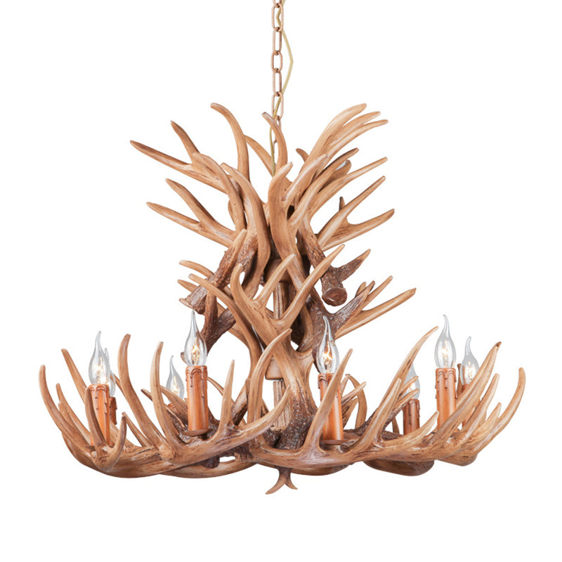 Brown Deer Horn Ceiling Lighting Traditional Resin Living Room Chandelier Light Fixture Clearhalo 'Ceiling Lights' 'Chandeliers' Lighting' options 2135983